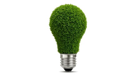 Bulb-shaped green tree made of leaves on white background symbolizing eco energy and sustainability