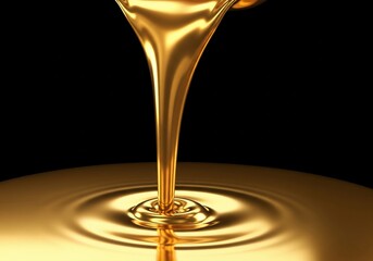 Golden liquid pouring on dark background