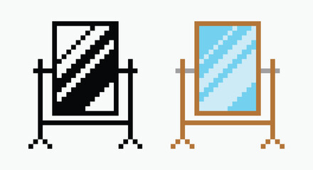 set standing mirror pixel art icon vector illustration.
