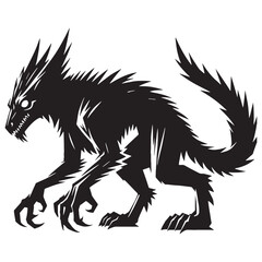 Menacing chupacabra, cryptic monster, figure silhouette, having sharp claws and a dangerous look - chupacabra silhouette - chupacabra vector - silhouette of chupacabra - Chupacabra illustration
