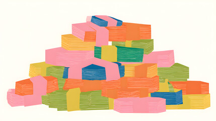 Obraz premium Illustration of Colorful Stacks of Money Isolated On White 