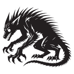 Fearsome black chupacabra, blood-sucking monster, sharp claws outline - chupacabra silhouette - chupacabra vector - silhouette of chupacabra - Chupacabra illustration
