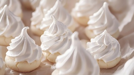 51. Close-up of meringue cookies with delicate texture on parchment