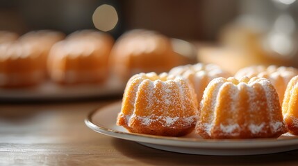59. Side shot of mini bundt cakes on a plate with soft lighting