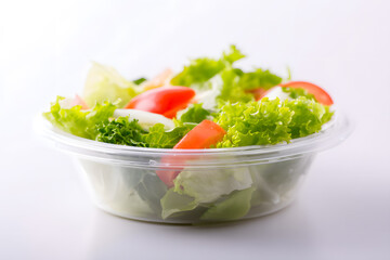 Fresh Salad with Tomatoes and Lettuce in a Plastic Container