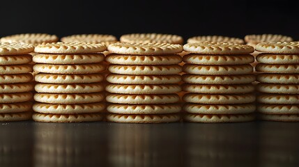 81. Product image of wafer cookies arranged in rows with light reflections