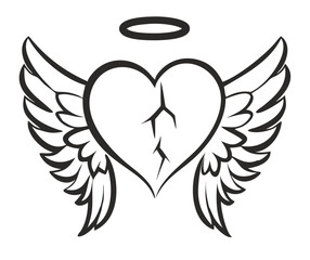 Vector Halo Winged Heart Tattoo Style Illustration Typography with angel wings.