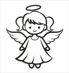 Christmas Angel illustration vector, Merry Christmas ClipArt Design, Angel Lineart Art