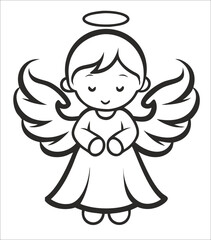 Christmas Angel illustration vector, Merry Christmas ClipArt Design, Angel Lineart Art