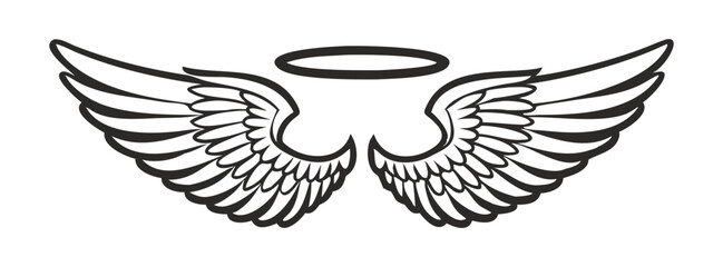 Black and white svg vector angel wings, valentine's day icon
