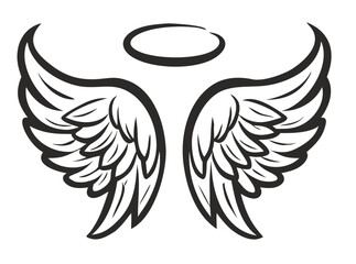 Black and white svg vector angel wings, valentine's day icon
