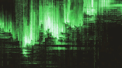 Obraz premium 緑と黒のデジタルライン・サイバー世界の抽象表現（IT・テクノロジー・サイエンス・ビジネス）