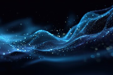 Blue digital wave on dark backdrop with sparkling cosmic particles for contemporary website themes and innovative design solutions