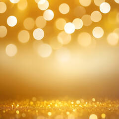 Golden abstract festive bokeh background with soft glowing lights, elegant texture, modern design pattern, and vibrant warm colour tones for wallpaper or template use – AI