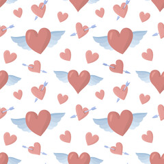 Romantic seamless pattern with hearts