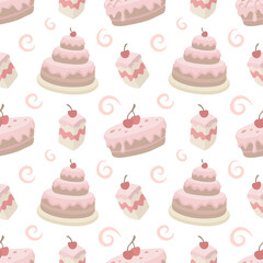 Seamless pattern with sweet cherry cakes