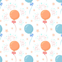 Festive pattern with balloons and fireworks