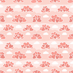 Fototapeta premium Romantic seamless pattern with hearts and clouds