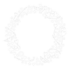 Romantic cartoon wreath with hearts and arrows