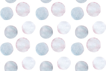 Seamless pattern of blue watercolor circles. Abstract watercolor background.