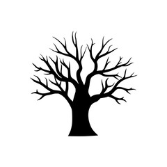 black silhouette of leafless tree on white background vector , tree silhouette vector 
