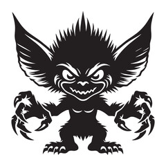 Dangerous Gremlin Trouble-Making Monster Figure Silhouette, with Every Part Looking Tricky - gremlin silhouette - gremlin vector - silhouette of gremlin - Gremlin illustration
