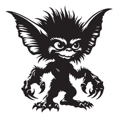 Tiny Dark Gremlin Mischievous Creature Silhouette Outline, Looking Sneaky and Troublesome - gremlin silhouette - gremlin vector - silhouette of gremlin - Gremlin illustration
