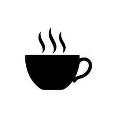 black silhouette of steaming coffee cup on white background , cup of coffee