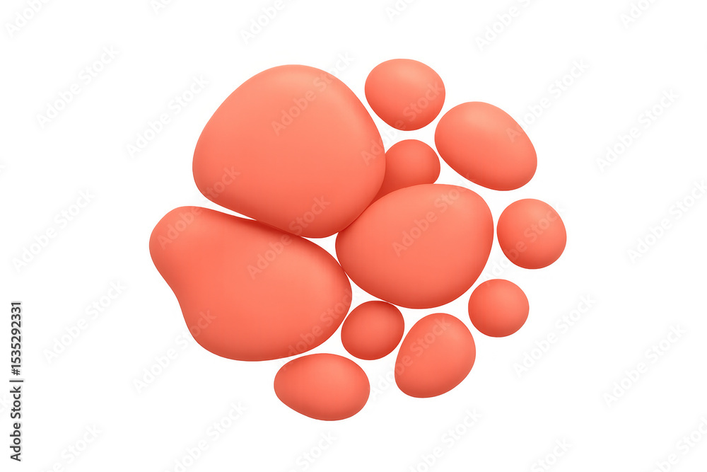 Poster coral blobs clustering in lava lamp-like formation, creating organic abstract pattern against transl