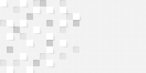 White abstract background with cube. Geometric backdrop 3D. Vector illustration with realistic style. White wall. Horizontal banner. Modern design for wallpaper, flyer, poster