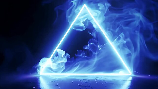 A pulsating neon outline forges perfect equilateral triangle against deep space trailing smoky ionised vapours flickering energy sparks then loops abstract k portal frame supplies tech conferences