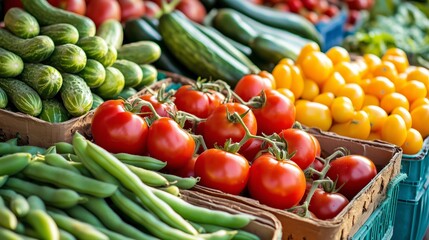 Fresh vegetables displayed at a local market with vibrant colors and seasonal produce