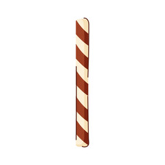 Striped wafer sticks with brown and cream color in flat style isolated on white background. Perfect for sweet packaging, holiday design or dessert menu illustration.
