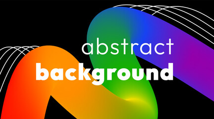 Vibrant abstract banner with smooth colorful ribbon. Vivid bold line sweeps diagonally across a stark black background. Trendy futuristic, geometric, energetic and dynamic design