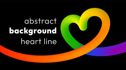 Vibrant abstract banner with smooth colorful ribbon. Vivid bold line flows and twists across the image in dynamic heart shaped loops, adding motion, energy and cheerful vibe. Trendy geometric design