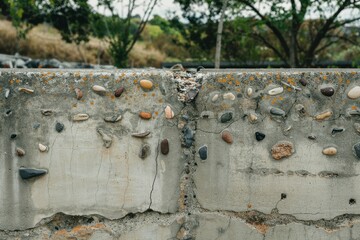 A photo of a concrete wall with small stones ingrained in it