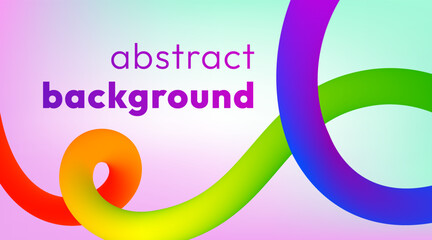 Vibrant abstract banner with smooth colorful ribbon on soft pastel holographic background. Vivid bold line flows and twists across the image in dynamic loops, adding motion, energy and cheerful vibe