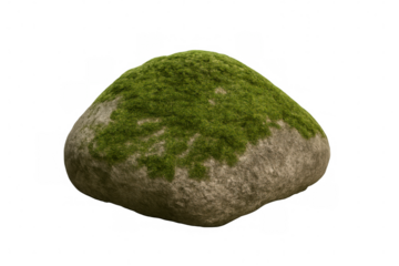 Photorealistic mossy stone rendering with transparent background, perfect for digital artwork and graphic design compositions