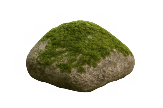 Photorealistic mossy stone rendering with transparent background, perfect for digital artwork and graphic design compositions - Powered by Adobe