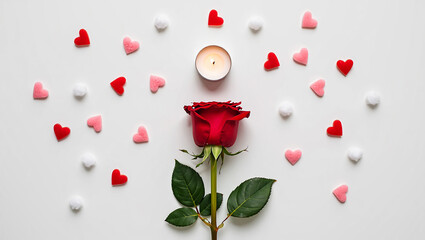 Romantic valentines day arrangement red rose candle hearts