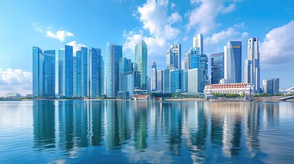 Fototapeta premium Singapore skyline with building reflections in water