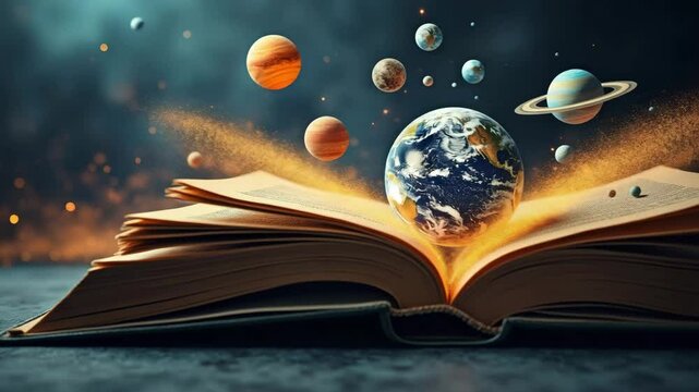 astrology reading concept, Open Book of Knowledge Exploring Vibrant Earth and Planets in Universe