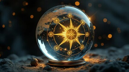 astrology reading concept, Mystical globe with radiant star design and shimmering particles evokes wonder and magic captivating - Powered by Adobe