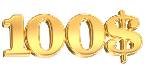Number 100$ Gold 3D Render