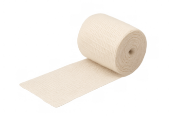 Medical elastic bandage unrolling, demonstrating healthcare and first aid supply against transparent background