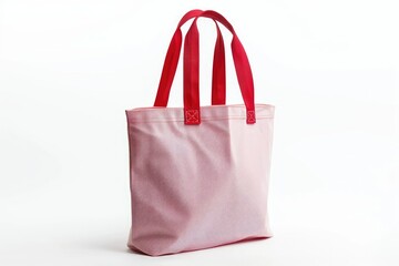 Flawless Visual of Pink Tote Bag with Red Handles Isolated on White Background