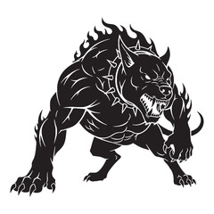 Classic Mythical Hellhound Vector, Showing Its Traditional Look from Old Stories - hellhound silhouette - hellhound vector - silhouette of hellhound - Hellhound illustration
