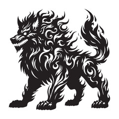 Fearsome Hellhound Mixed-Up Beast Shape Silhouette, with Parts of Many Animals - hellhound silhouette - hellhound vector - silhouette of hellhound
