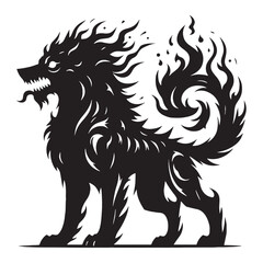 Powerful Hellhound Mythical Demon Beast Outline Vector, Showing Its Strong Body and Sharp Claws - hellhound silhouette - hellhound vector - silhouette of hellhound
