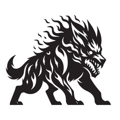 Striking Vector Hellhound Deadly Guardian Concept Image, with Its Powerful Jaws and Tail - hellhound silhouette - hellhound vector - silhouette of hellhound
